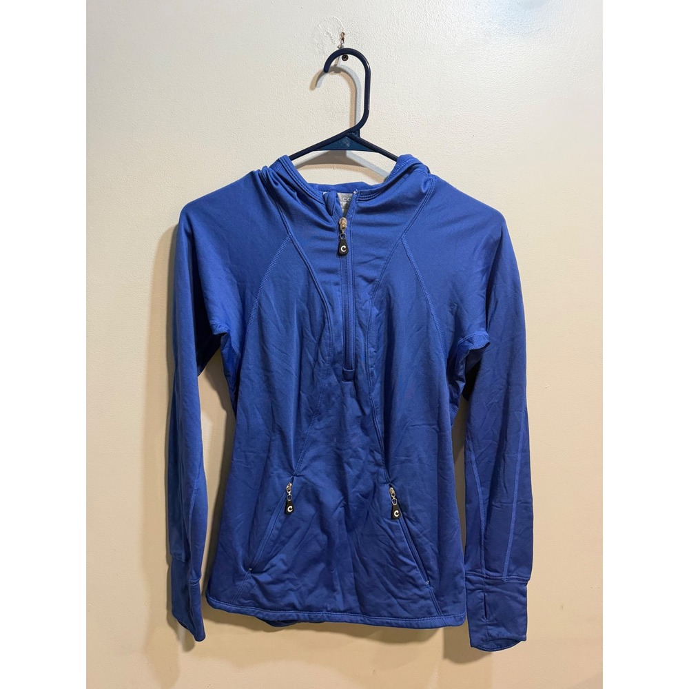 Core Andrea Jovine Blue Quarter Zip Active Hoodie Thumbhole Cuffs Small